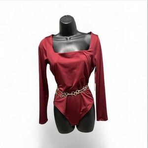 Elegant Burgundy Long Sleeve Bodysuit